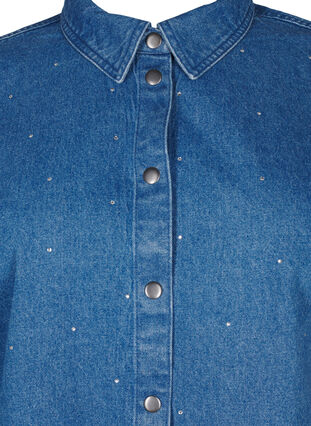 Zizzi Denimskjorta med strass och trekvartsärmar, Bl. Denim Rhinestone, Packshot image number 2