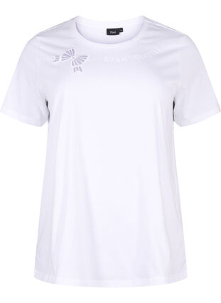 Zizzi T-shirt i ekologisk bomull med rosettdetalj, Bright White, Packshot image number 0