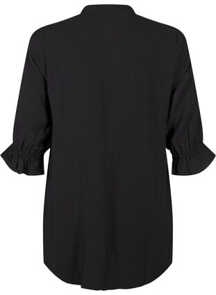 Zizzi Lång viskosskjorta med spetsdetalj, Black, Packshot image number 1