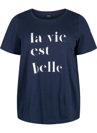 Zizzi T-shirt i bomull med textmönster, Night Sky W. La, Packshot image number 0