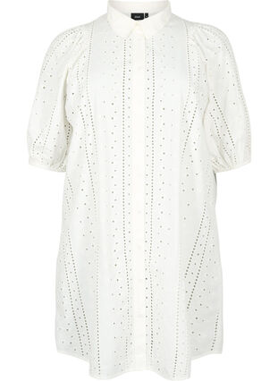 Zizzi Skjortklänning i bomull med broderi anglaise, Off White, Packshot image number 0