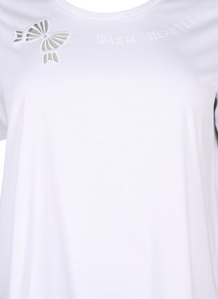 Zizzi T-shirt i ekologisk bomull med rosettdetalj, Bright White, Packshot image number 2