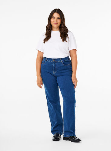 Zizzi Gemma-jeans med hög midja och rak passform, Dark blue, Model image number 0