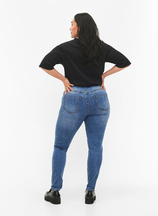 Zizzi Amy jeans med hög midja och super slim fit, Blue denim, Model image number 1