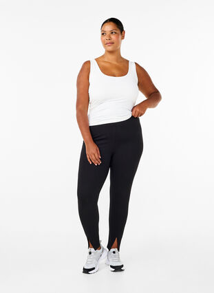 Zizzi Leggings i viskos med slitsar framtill, Black, Model image number 2