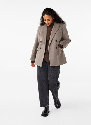 Zizzi Ullblazer med borstad struktur, Desert Taupe Mel., Model image number 2