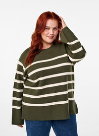 Randig stickad blus med rund hals, D. Bag Birch Stripe, Model