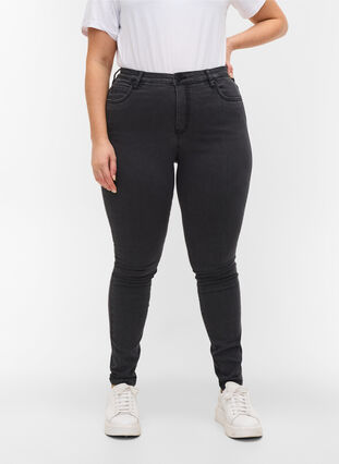 Zizzi Super slim Amy jeans med hög midja, Grey Denim, Model image number 3