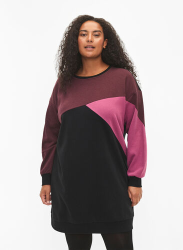 Zizzi Lång sweatshirt med blockfärger, Fudge Color B. , Model image number 0