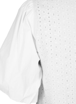 Blus med puffärmar och spetsmönster, Bright White, Packshot image number 3