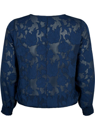 Zizzi Jacquardblus med smock, Navy Blazer, Packshot image number 1