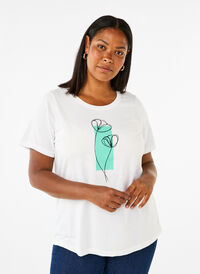 T-shirt från FLASH med tryck, Bright White Flower, Model