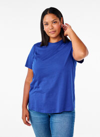 Enkel t-shirt i bomull med rund halsringning, Sodalite Blue, Model