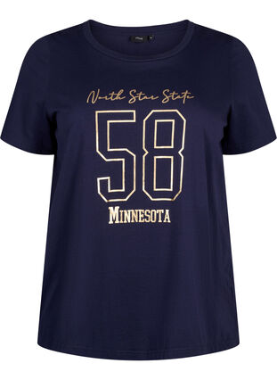 Zizzi T-shirt i bomull med textmotiv, Evening Blue w. 58, Packshot image number 0