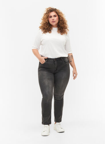 Zizzi Slim fit Emily jeans med normalhög midja, Dark Grey Denim, Model image number 0