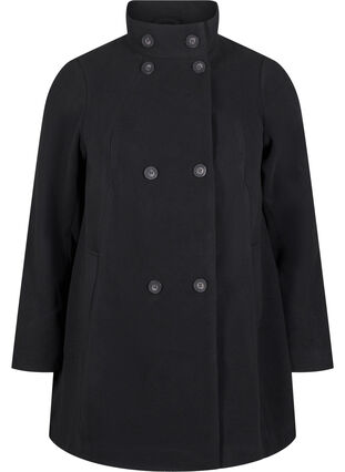 Zizzi Kort trenchcoat med A-linjeform, Black, Packshot image number 0