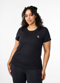 Tränings-T-shirt med smal passform och rund hals, Black, Model