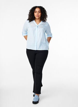 Zizzi FLASH – Skjorta med virkad detalj, Cashmere Blue, Model image number 2