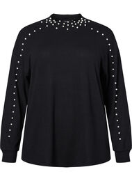 Långärmad blus med pärlor, Black