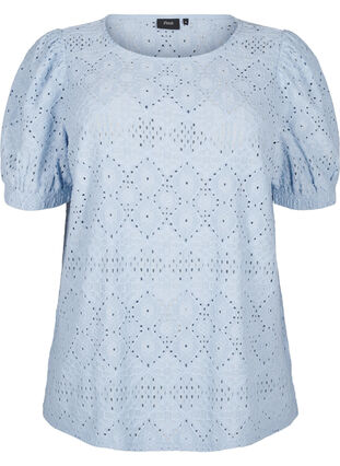 Zizzi Kortärmad blus med spetsmönster, Cashmere Blue, Packshot image number 0