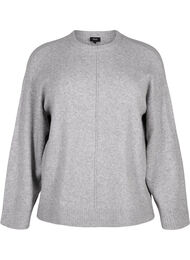 Stickad blus med rund halsringning och mittsöm, Light Grey Melange