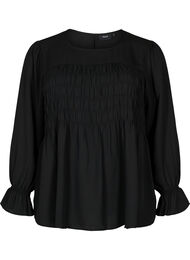 Långärmad blus med smock, Black