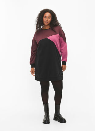 Zizzi Lång sweatshirt med blockfärger, Fudge Color B. , Model image number 2