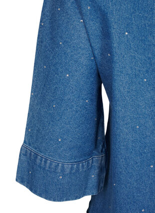 Zizzi Denimskjorta med strass och trekvartsärmar, Bl. Denim Rhinestone, Packshot image number 3