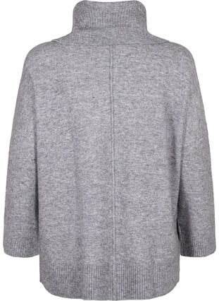 Zizzi Melerad stickad tröja med polokrage, Medium Grey Melange, Packshot image number 1