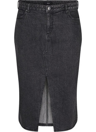 Zizzi Denimkjol med slits framtill, Dark Grey Denim, Packshot image number 0