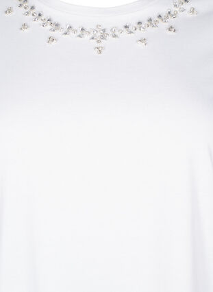 Zizzi T-shirt med rund hals och strasstenar, Bright White, Packshot image number 2