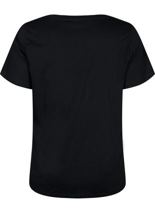 Zizzi T-shirt i ekologisk bomull med tryck , Black W. Silver LA, Packshot image number 1