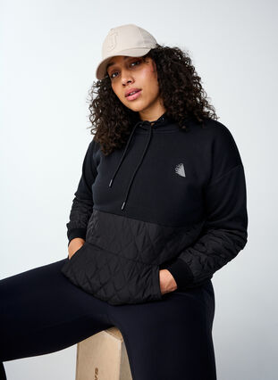 Zizzi Sweatshirt med huva och quilt, Black, Image image number 1