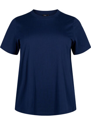 Zizzi Enkel t-shirt i bomull med rund halsringning, Navy Blazer, Packshot image number 0