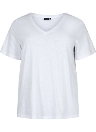 Zizzi V-ringad bas t-shirt med korta ärmar, Bright White, Packshot image number 0