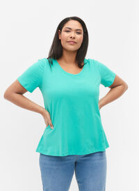 Enfärgad t-shirt i bomull, Aqua Green, Model