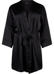 Kimono i satin med skärp, Black