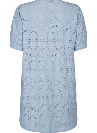 Zizzi Kort klänning med v-ringning i halsen och hålmönster, Cashmere Blue, Packshot image number 1