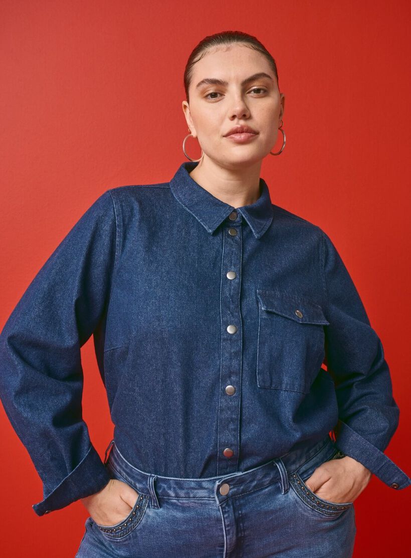 Zizzi Denimjacka med bröstficka, , Model, 1