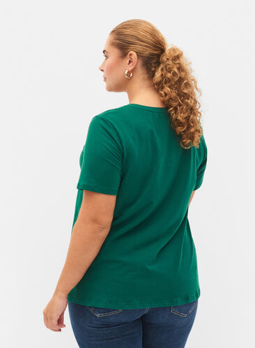 Zizzi Enfärgad t-shirt i bomull, Evergreen, Model image number 1