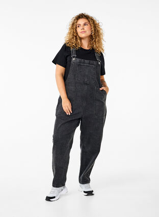 Zizzi Denim overaller, Dark Grey Denim, Model image number 0