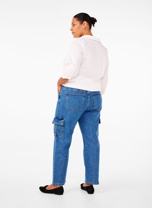 Zizzi Cargojeans med hög midja, Blue Denim, Model image number 1