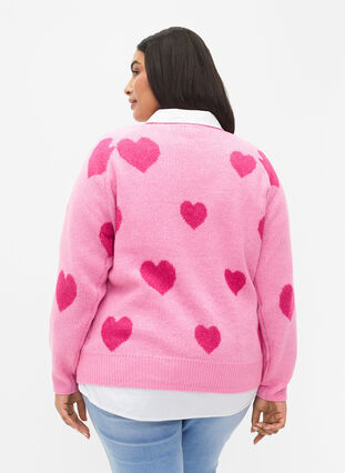 Zizzi Pullover med hjärtan, B. Pink/Raspberry R., Model image number 1