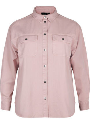 Zizzi Enfärgad jeansskjorta med bröstfickor, Pale Mauve, Packshot image number 0