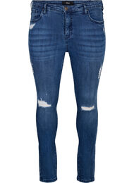 Amy jeans i super slim-model med nötta detaljer, Blue Denim