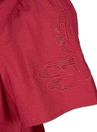 Zizzi Kortärmad viskosblus med broderi, Tango Red, Packshot image number 3