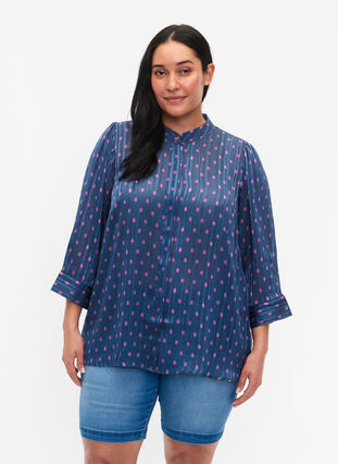 Zizzi Skjortblus med prickar , Vintage Indigo Dot, Model image number 0