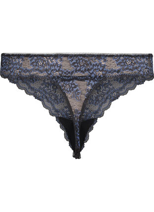 Zizzi G-string med kontrastfärgad spets, Black w Blue , Packshot image number 1