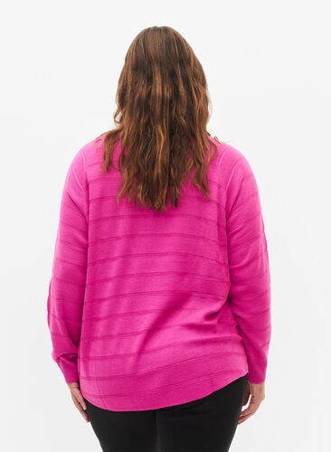 Zizzi Stickad blus med ton-i-ton ränder, Rose Violet, Model image number 1