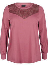 Sweatshirt med spetsdetaljer, Rose Brown